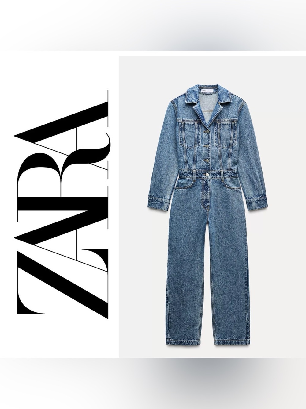 Zara Light Blue Denim Overalls Jumpsuit